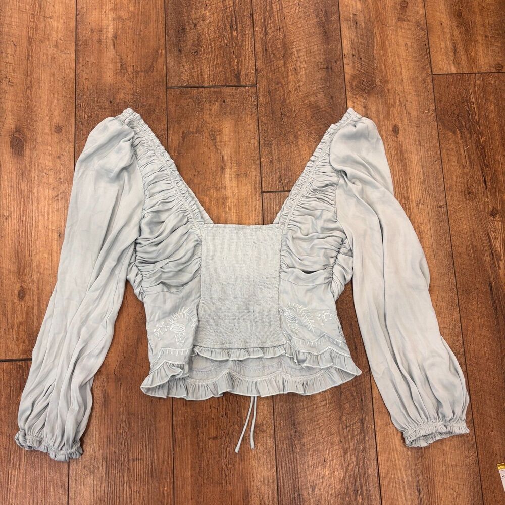 NWT Free People Veronica Embroidered Top Baby Blue Women's Size M $128 SOLD OUT - Picture 5 of 7